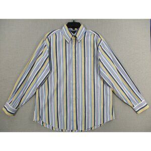 Tommy Hilfiger Mens Striped Button-Down Dress Shirt L 16.5 34-35 Yellow Blue Whi